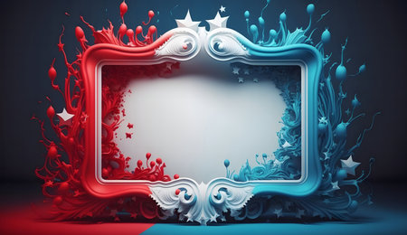 Abstract 3D render of a white frame with red and blue details in the form of splashes.