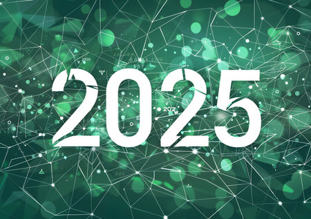 Abstract green background depicting the year 2025, symbolizing technology and advancement futures.