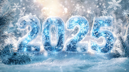 Icy winter wonderland. Festive New Year's greeting.の写真素材