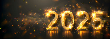 Golden 2025 sparkles with vibrant fireworks, celebrating a bright new year.