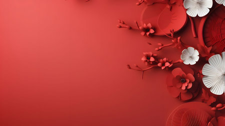 Festive red and white paper flower arrangement. Elegant and creative design perfect for celebrations.の写真素材