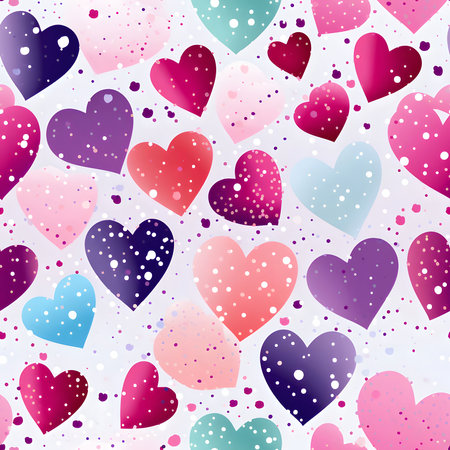 A lovely pattern of colorful hearts perfect for Valentine's Day cards or backgrounds. The hearts are...