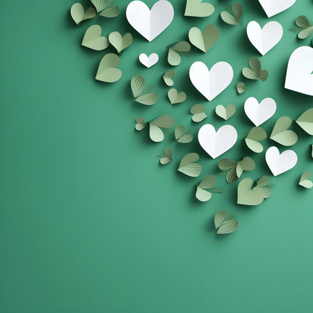 Lovely paper hearts in green and white. Perfect Valentine's day card!の写真素材
