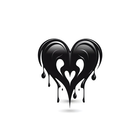 Abstract illustration of a black heart, dripping and melting. Visually striking design.の写真素材