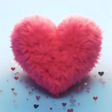 A fluffy pink heart, symbolizing love and romance, surrounded by smaller hearts. Perfect for Valentine's Day.の写真素材