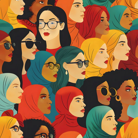 A vibrant illustration celebrating the diversity of women from around the globe. Showcasing their strength, unity, and shared humanity.の写真素材