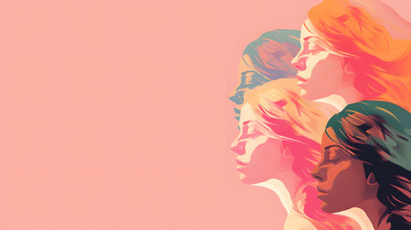 An artistic illustration celebrating the strength and unity of women. Diverse faces in a harmonious...