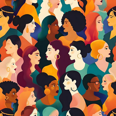 Colorful illustration of diverse women representing unity and strength.の写真素材