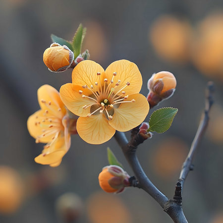 A close-up of a single yellow flower in full bloom, showing its delicate petals and vibrant color. The image captures the beauty of nature.の写真素材