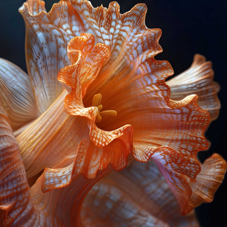 A stunning close-up photograph of an orange flower. Intricate details and vibrant colors are showcased.の写真素材