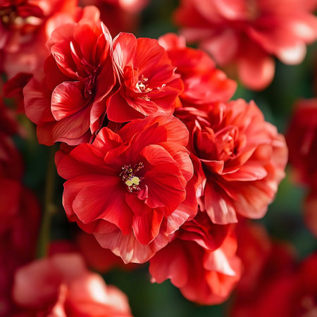 Stunning close-up of red flowers in full bloom, showing their intricate details and vibrant color.の写真素材