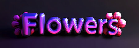 3D floral text art. Pink and purple gradient. Stylish design.