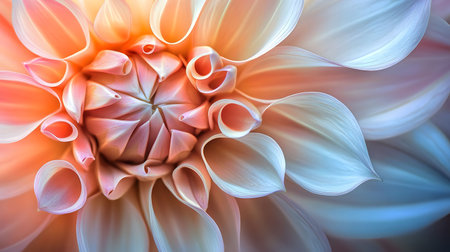 Close-up of a vibrant dahlia flower, showing its delicate petals and pastel colors. A stunning macro photography.の写真素材