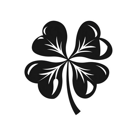 A black and white illustration of a four-leaf clover, a classic symbol of good luck and fortune.の写真素材