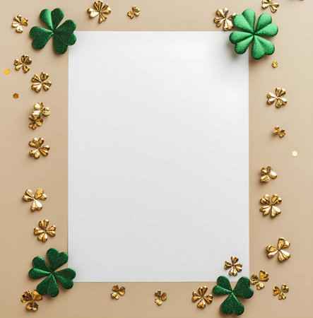 Blank card template framed by shamrocks. Perfect for St. Patrick's Day greetings.の写真素材
