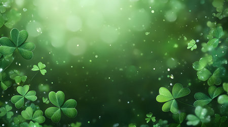 A vibrant St. Patrick's Day background with shamrocks and sparkling lights. Perfect for cards,...