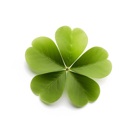 A vibrant green four-leaf clover isolated on a white background. Perfect for St. Patrick's Day or...