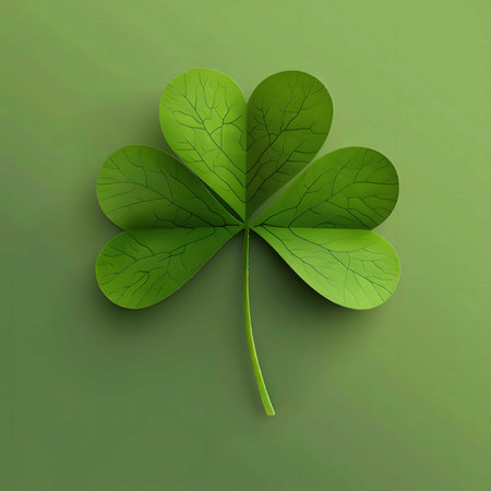 A vivid green shamrock on a matching background. Symbolic of luck and Ireland.