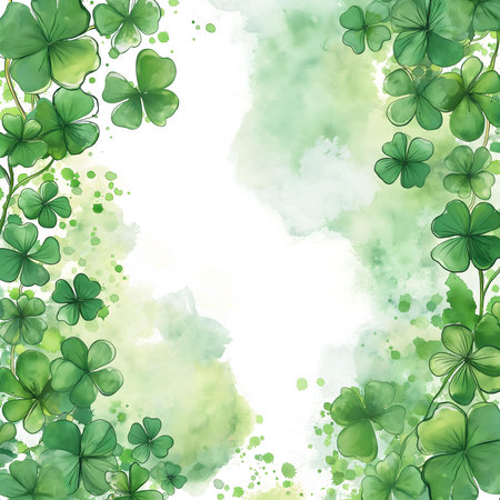 Watercolor painting of clovers forming a frame. Perfect for St. Patrick's Day designs.の写真素材