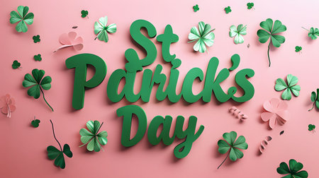 A festive St. Patrick's Day design with green shamrocks and the text 'St. Patrick's Day' on a pink...