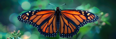 A stunning close-up of a monarch butterfly with vibrant colors against a blurred green background.