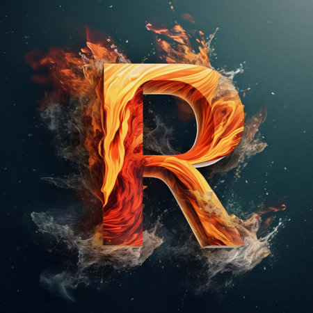 Graphic alphabet letters: Burning letter R uppercase and lowercase. 3D rendering