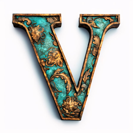 Graphic alphabet letters: 3d letter v with ornament on white background. 3d renderingの写真素材