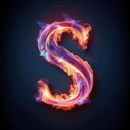 Graphic alphabet letters: Letter S in the form of a burning fire font. Vector illustrationの写真素材