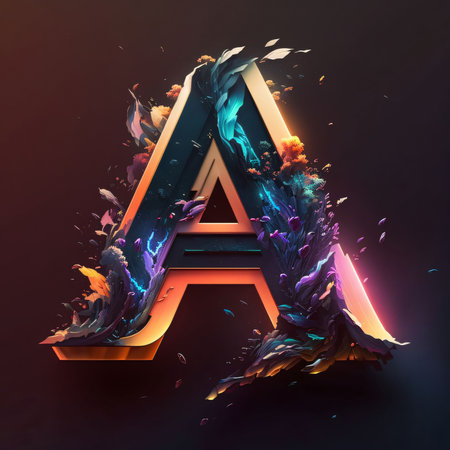 Graphic alphabet letters: Futuristic letter A uppercase. 3D rendering.の写真素材