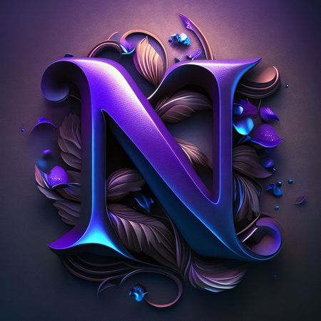 Graphic alphabet letters: 3d render, abstract background with blue letter N, creative designの写真素材