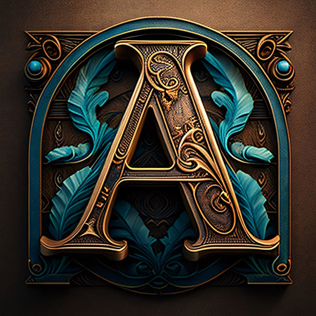Graphic alphabet letters: Luxury letter A with floral ornament. 3D illustrations.