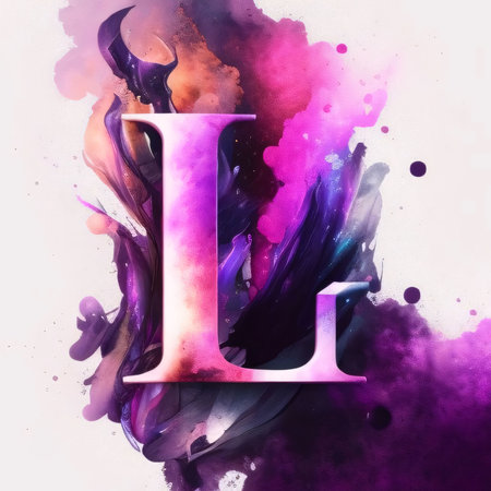 Graphic alphabet letters: Letter L of the alphabet. Watercolor painting on white background.