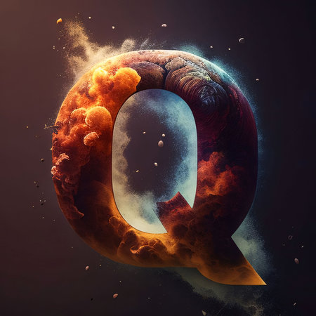Graphic alphabet letters: Burning letter Q in space with smoke and fire. 3D renderingの写真素材