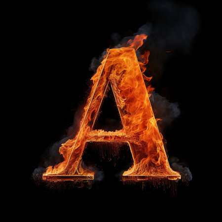 Graphic alphabet letters: Fire letter A uppercase. Isolated on black background.