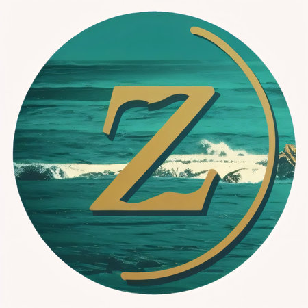 Graphic alphabet letters: letter Z in a circle on the background of the sea