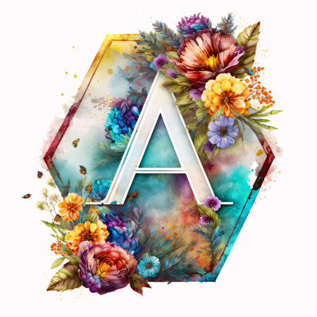 Graphic alphabet letters: Watercolor alphabet A. Watercolor floral font. Letter Aの写真素材