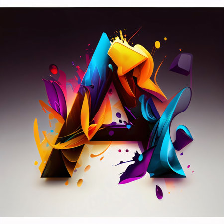 Graphic alphabet letters: Colorful paint splashes letter A. 3d vector illustration.