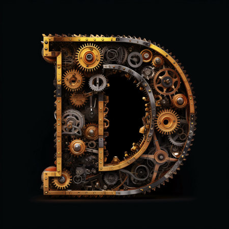 Graphic alphabet letters: Mechanical alphabet made from gears and cogwheels. Letter D