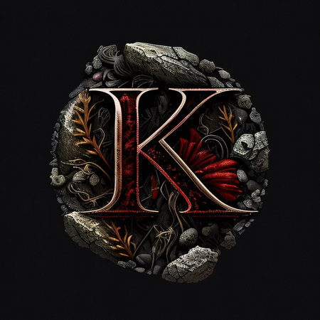 Graphic alphabet letters: Alphabet letter Krated with leaves and flowers. 3D renderingの写真素材
