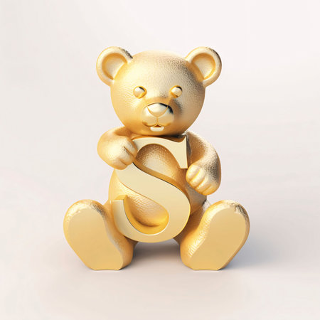 Graphic alphabet letters: Teddy bear with letter S on white background. 3D renderingの写真素材