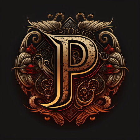 Graphic alphabet letters: Letter P with floral ornament in vintage style. Vector template for your...