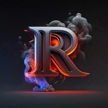 Graphic alphabet letters: Futuristic uppercase letter R in a smokey style.