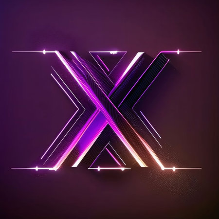 Graphic alphabet letters: Glowing neon letter X on dark background. Vector illustration. Eps 10