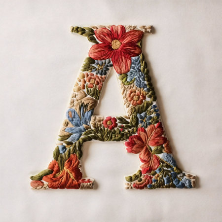 Graphic alphabet letters: Handmade Embroidery Letter A. Letter A on white background