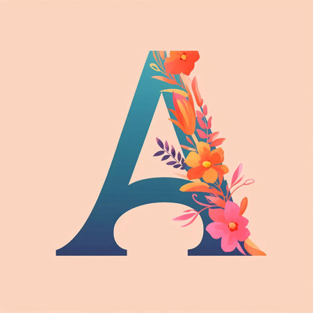 Graphic alphabet letters: Floral capital letter A with flowers and leaves. Vector illustration.の写真素材