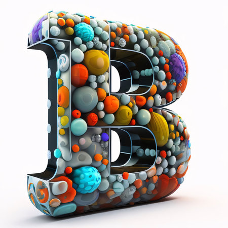 Graphic alphabet letters: Alphabet letter B filled with colorful bubbles. 3d render illustrationの写真素材