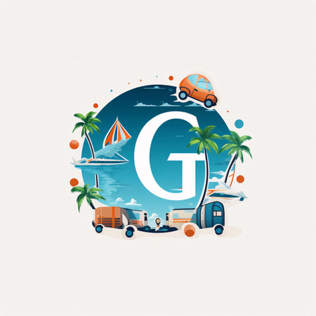 Graphic alphabet letters: Vector illustration of letter G on the beach. Flat style design.の写真素材