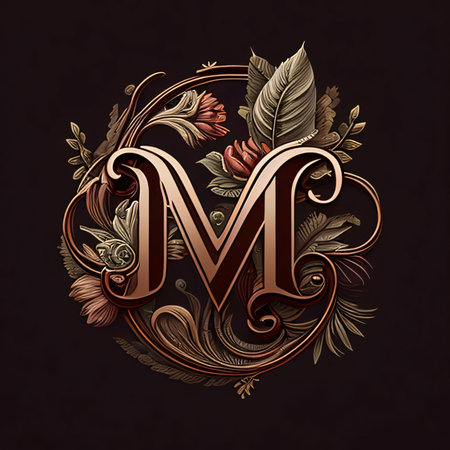 Graphic alphabet letters: Vintage floral monogram in the style of baroque.