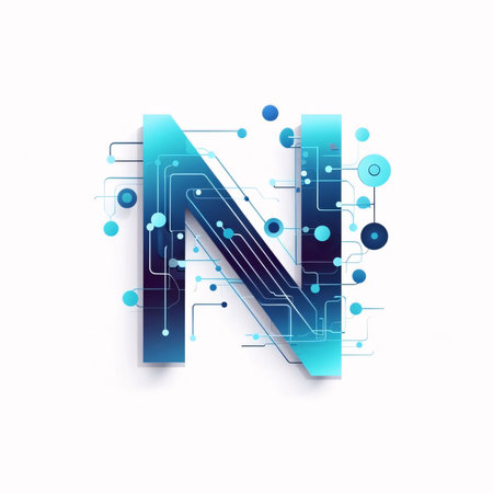 Graphic alphabet letters: Letter N made of electronic circuit on white background. Vector illustration.の写真素材