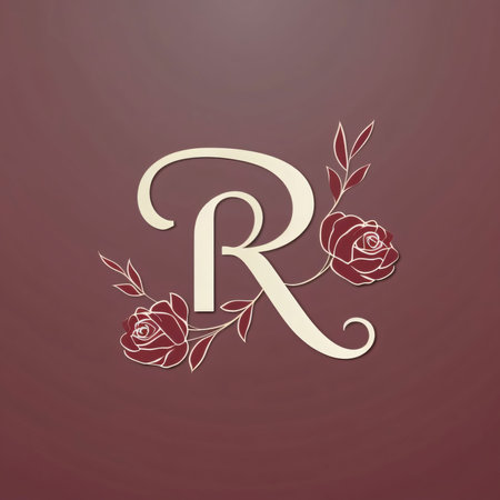 Graphic alphabet letters: Initial letter R with floral design elements. Elegant luxury monogram.